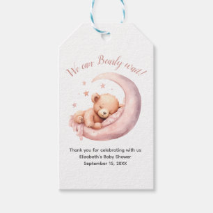 Étiquettes-cadeau Fille Rose Ours Lune À peine attendre Baby Shower 