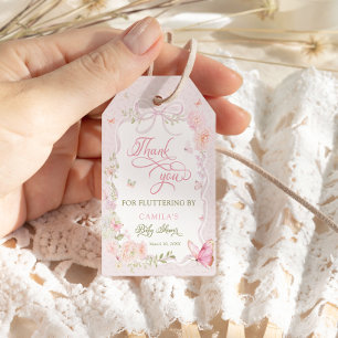 Étiquettes-cadeau Fille Rose Papillon Baby Shower Merci