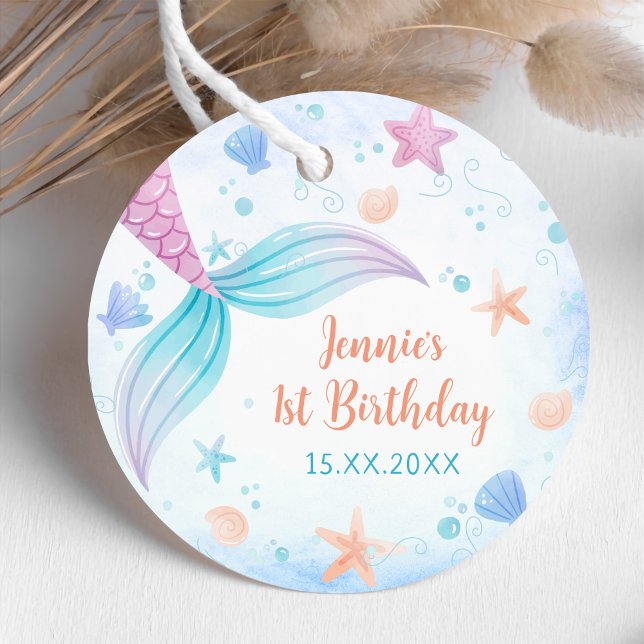 Étiquettes Cadeau Fille Sirène 1ère fête d'anniversaire (Créateur téléchargé)