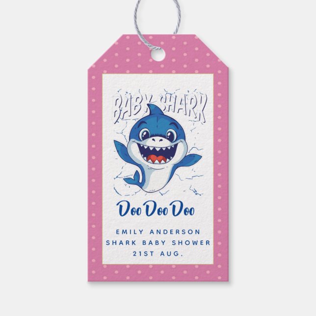 Étiquettes-cadeau Filles BÉBÉ SHARK Douche Doo mignonne rose Customi (Devant)