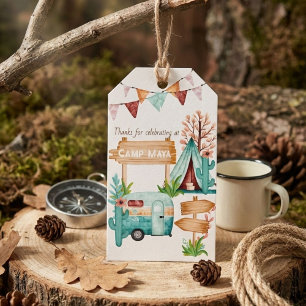 Étiquettes-cadeau Filles boho camping nuitée anniversaire
