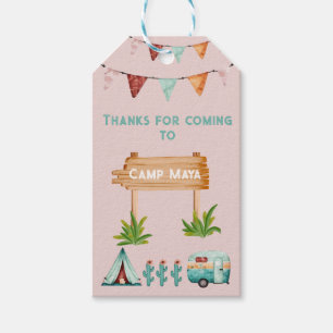Étiquettes-cadeau Filles camping aventure sommeil fête d'anniversair