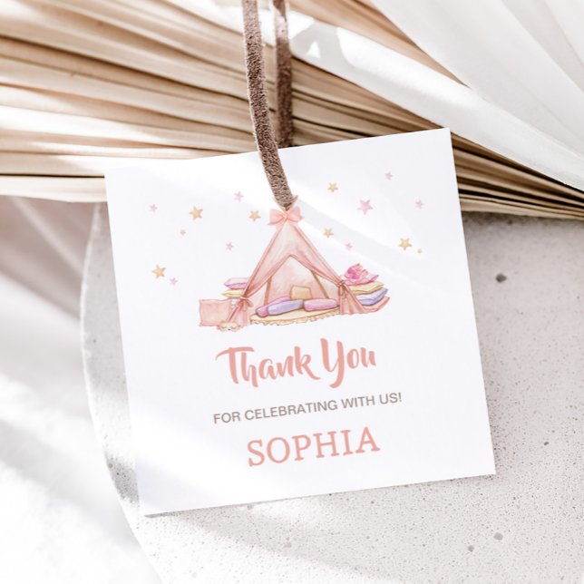 Étiquettes Cadeau Filles Carré de fête d'anniversaire (Girls Sleepover Birthday Party Square Favor Tags)