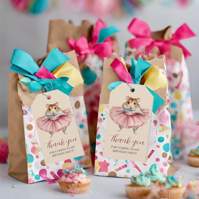 Étiquettes-cadeau Filles de hamster ballerine Anniversaire Merci (Créateur téléchargé)