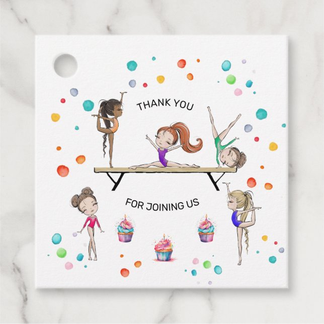Étiquettes Cadeau Filles Gymnastique Cupcake Balloon fête d'annivers (Devant)
