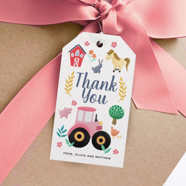 Étiquettes-cadeau Filles Merci rose Baby shower agricole Favoriser (Créateur téléchargé)