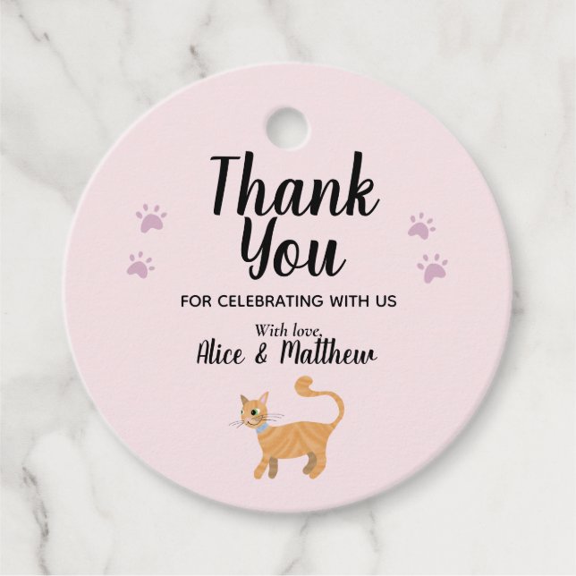 Étiquettes Cadeau Filles mignonne Chat rose Cartoon Baby shower mode (Devant)