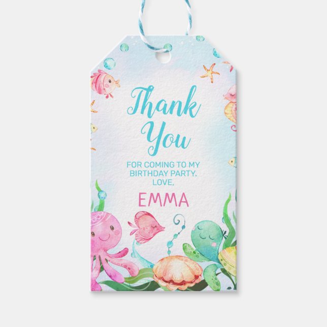 Étiquettes-cadeau Filles Rose Bleu Sous La Mer Anniversaire (Devant)