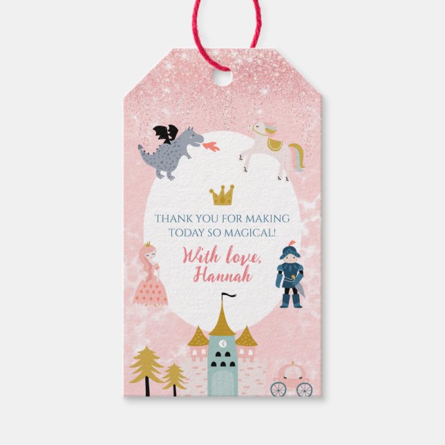 Étiquettes-cadeau Filles rose princesse magique Merci d'anniversaire (Devant)