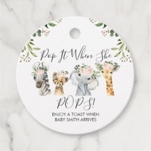 Étiquettes Cadeau Filles Safari Animaux Pop It Baby shower