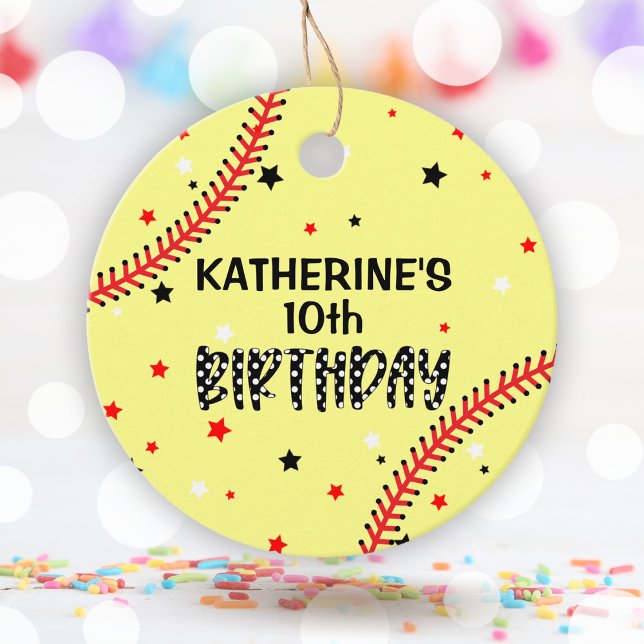Étiquettes Cadeau Filles Softball Anniversaire Fête ronde (Girls Softball Birthday Party Round Favor Tags)
