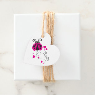 Étiquettes Cadeau Filles volant coeur coccinelle coutume rose merci