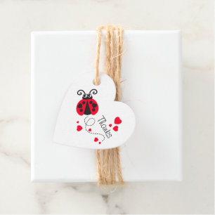 Étiquettes Cadeau Filles volant coeur coccinelle rouge coutume merci