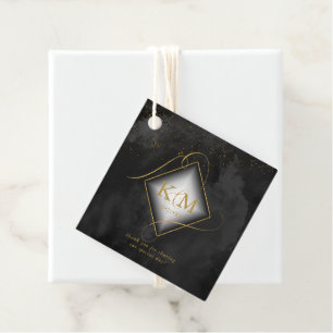 Étiquettes Cadeau Fine Lines Gold Abstrait Mariage V2 Black ID867