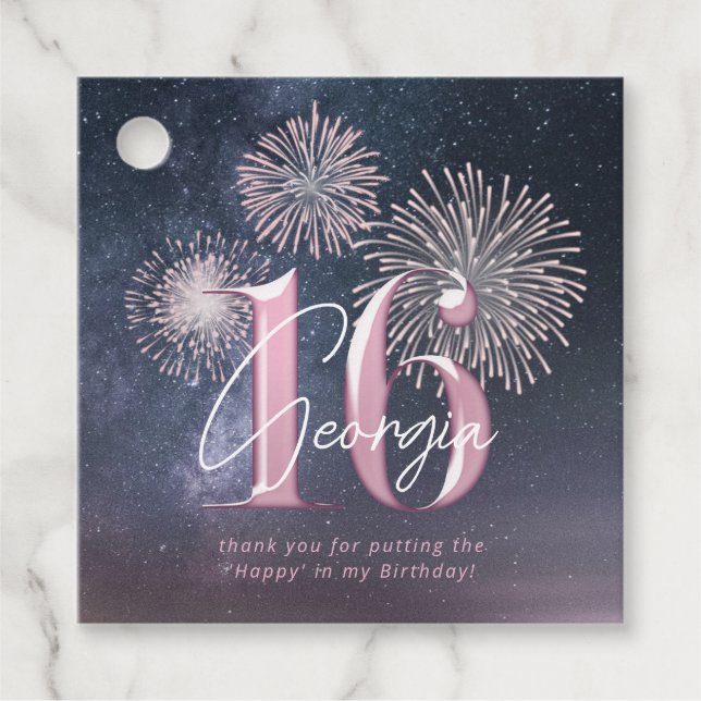 Étiquettes Cadeau Fireworks Sweet 16 Midnight Blush ID984 (Devant)