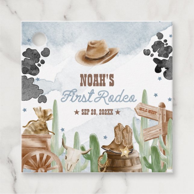 Étiquettes Cadeau First Rodeo 1st Birthday Rustic Wild West (Devant)
