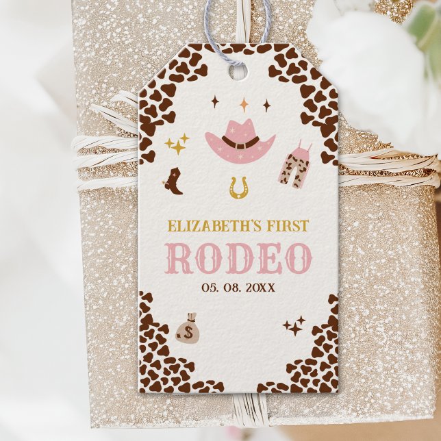 Étiquettes-cadeau First Rodeo Birthday Girl, Fun Cowgirl Birthday  (Créateur téléchargé)