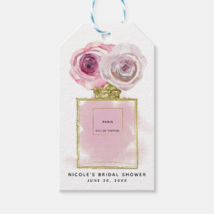 Étiquettes-cadeau Flacon de parfum Floral Fashion Roses roses doré G