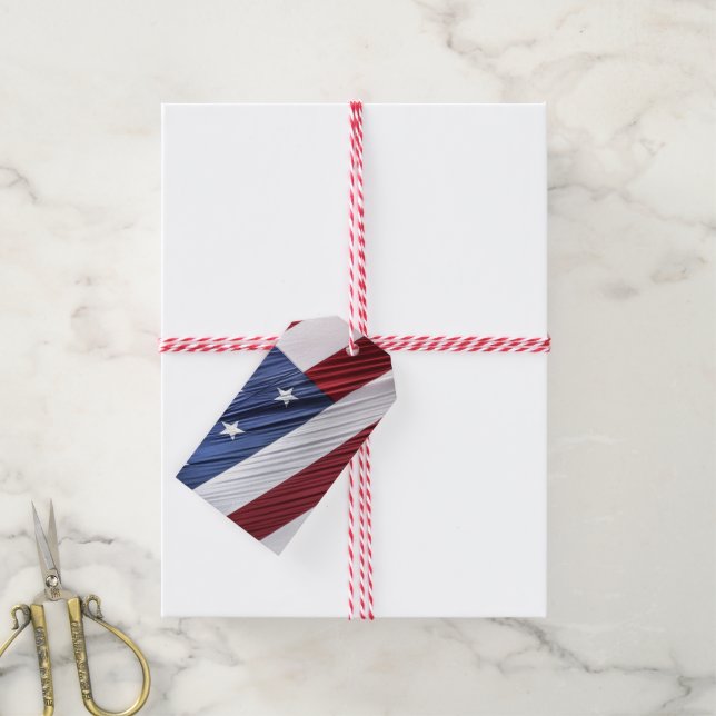 Étiquettes-cadeau Flag patriotique américain rouge, blanc et bleu (With Twine)