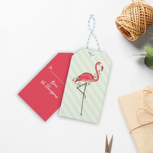 Étiquettes-cadeau Flamant rose de Noël rose Personnalisé (Créateur téléchargé)