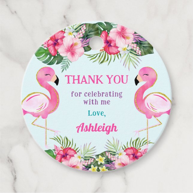 Étiquettes Cadeau Flamant rose d'été Anniversaire Merci de fête (Devant)