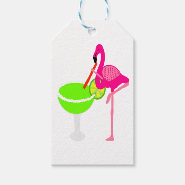 Étiquettes-cadeau Flamant rose drôle boire une Margarita (Devant)