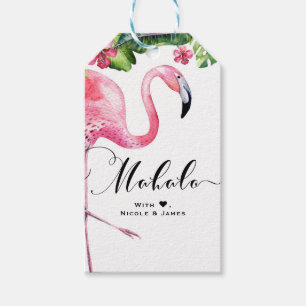 Étiquettes-cadeau Flamant Rose Hibiscus Floral Hawaï MAHALO ALOHA