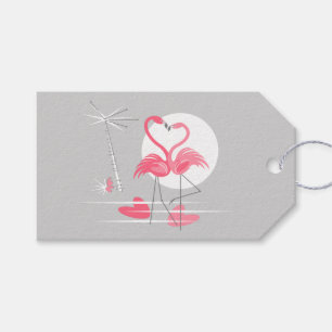 Étiquettes-cadeau Flamant rose Love texte retour paysage gris