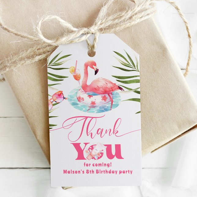 Étiquettes-cadeau Flamant rose piscine fête fille rose (Créateur téléchargé)