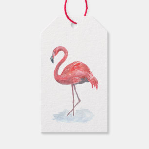 Étiquettes-cadeau Flamant rose rose, aquarelle.