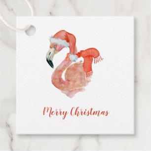 Étiquettes Cadeau Flamant rose rose avec Santa Hat Noël Tags cadeaux
