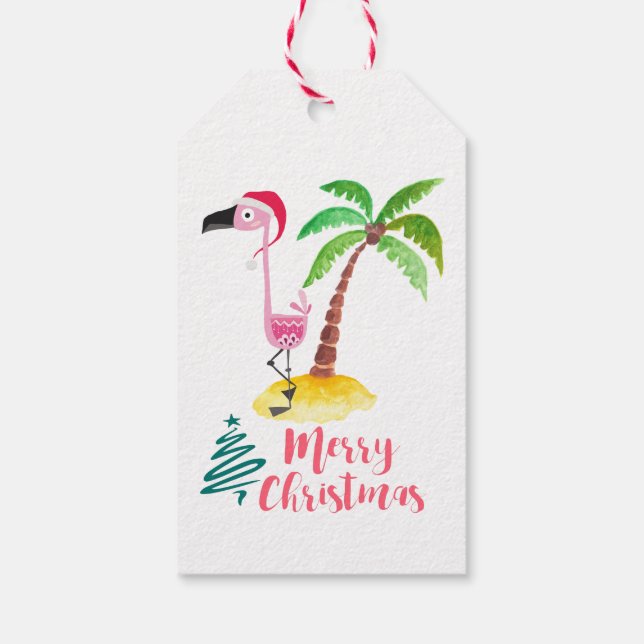 Étiquettes-cadeau Flamant rose Rose Dans Un Chapeau De Père Noël Par (Dos)
