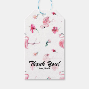Étiquettes-cadeau Flamant rose rose & Hibiscus Fête tropicale Favori