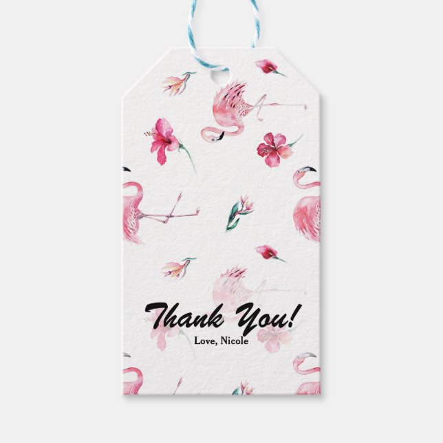 Étiquettes-cadeau Flamant rose rose & Hibiscus Fête tropicale Favori (Devant)