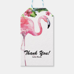 Étiquettes-cadeau Flamant rose rose & Hibiscus Fête tropicale Favori