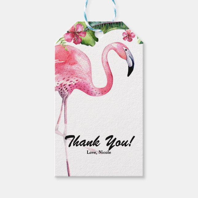 Étiquettes-cadeau Flamant rose rose & Hibiscus Fête tropicale Favori (Devant)