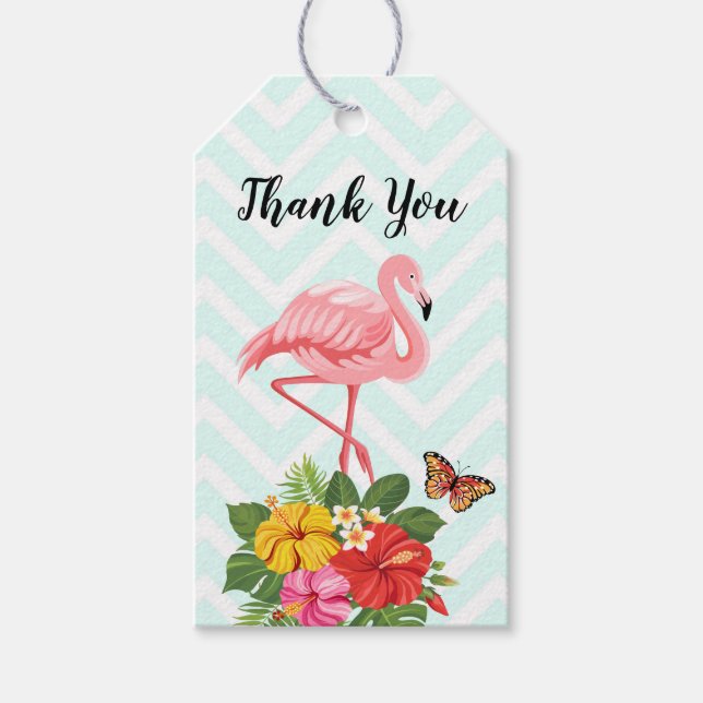 Étiquettes-cadeau Flamant rose rose & Hibiscus Tropical Merci fantai (Devant)