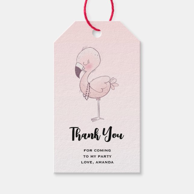 Étiquettes-cadeau Flamant rose rose mignon Illustration Merci de par (Devant)