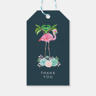 Étiquettes-cadeau Flamant rose rose Palmiers Merci