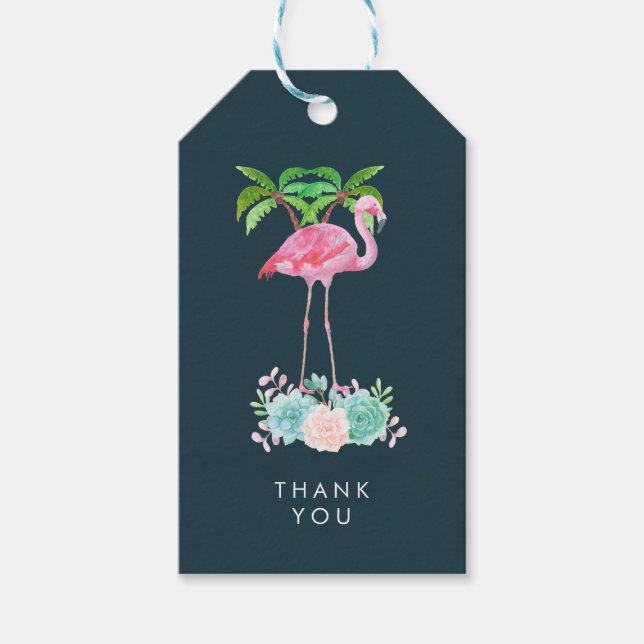 Étiquettes-cadeau Flamant rose rose Palmiers Merci (Devant)