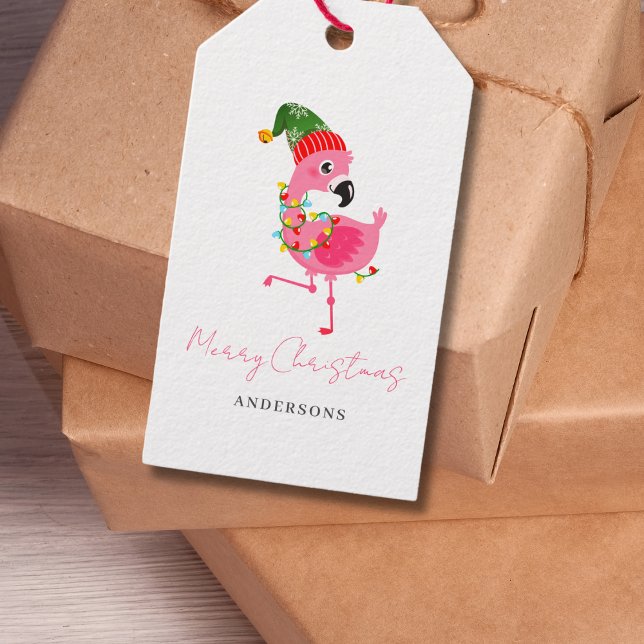 Étiquettes-cadeau Flamant rose rose personnalisé Noël (Créateur téléchargé)