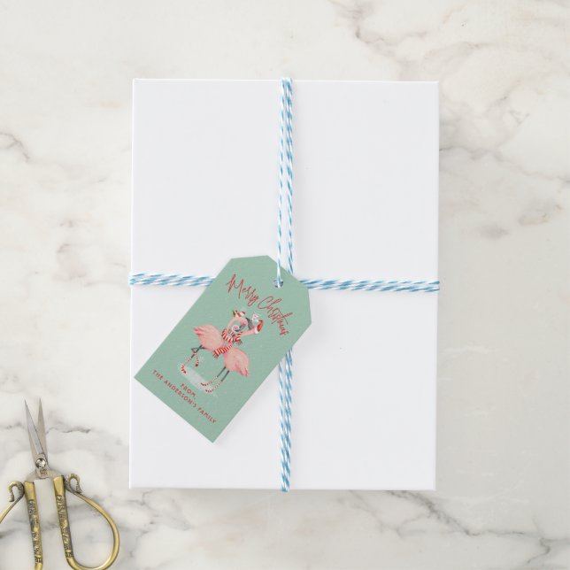 Étiquettes-cadeau Flamant rose rose tropical avec chapeau de Père No (Avec de laficelle)