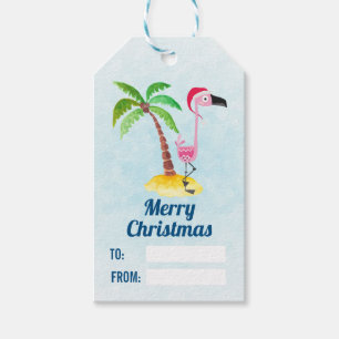 Étiquettes-cadeau Flamant rose rose Tropical Noël lunique