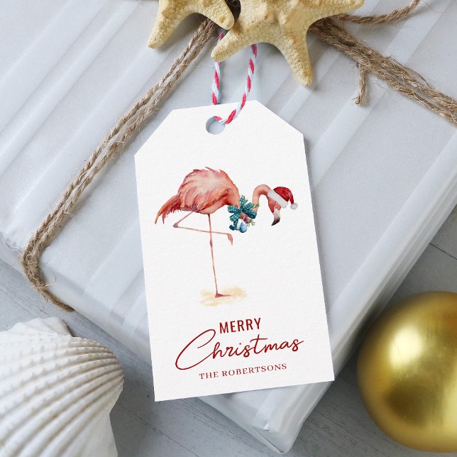 Étiquettes-cadeau Flamant rose Tropical Joyeux Noël (Créateur téléchargé)