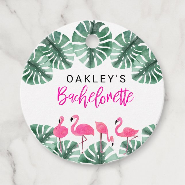 Étiquettes Cadeau Flamant rose tropical rose chaud OAKLEY Bacheloret (Devant)