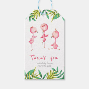 Étiquettes-cadeau Flamant rose Tropical Triplets Merci personnalisé