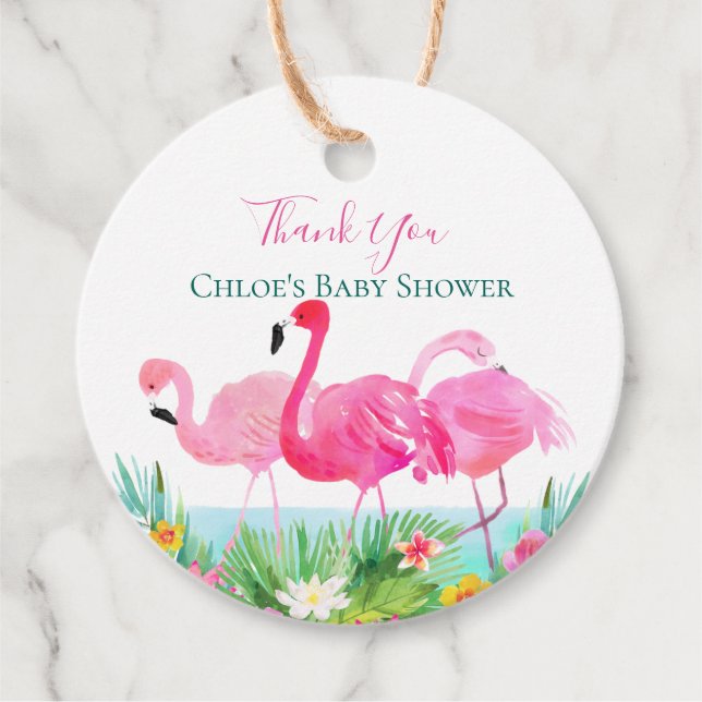 Étiquettes Cadeau Flamants roses floraux tropicaux roses (Devant)
