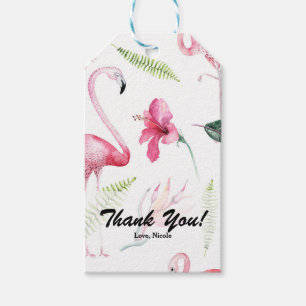 Étiquettes-cadeau Flamingo rose et hibiscus Favoris de fête tropical