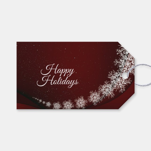 Étiquettes-cadeau Flammes de neige Cristal de Noël Rouge Rustique (Devant (Horizontal))