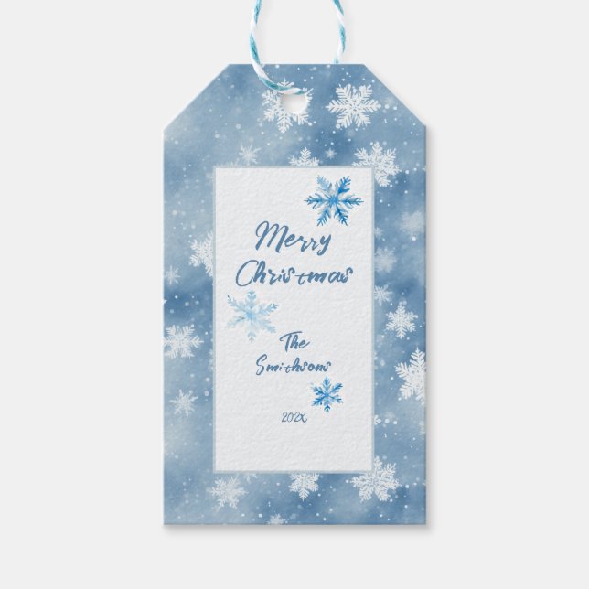 Étiquettes-cadeau Flammes de neige de Noël Ciel bleu clair (Devant)